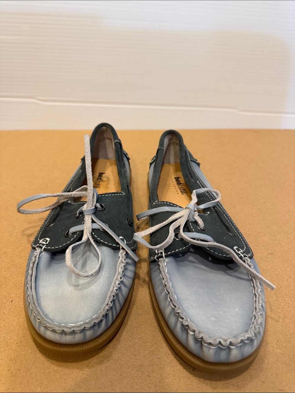 BED|STU Two-Tone Light Blue and Navy Leather Flats